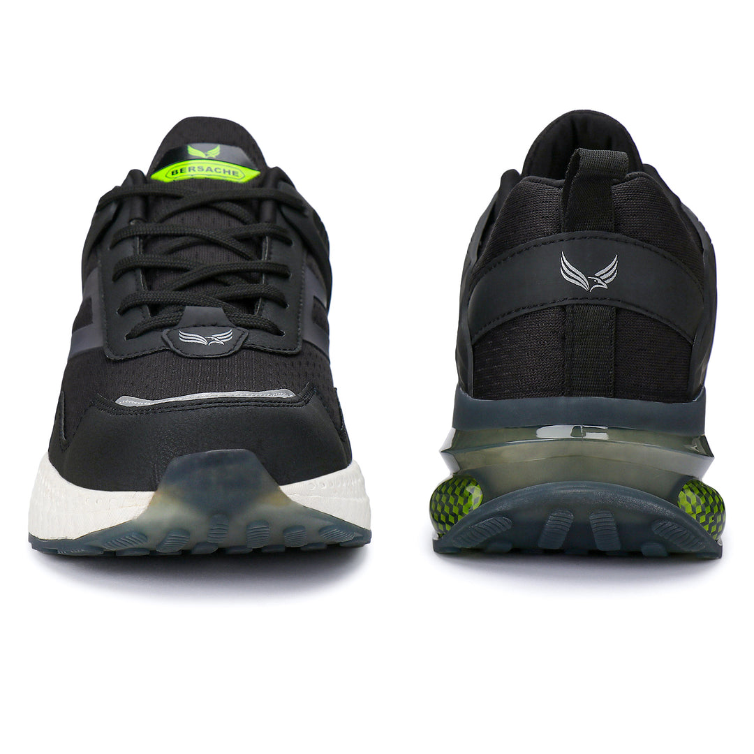 Bersache Lightweight Casual Sneaker Loafer Walking Shoes For Men(9076-Black-Green)