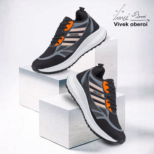 Bersache Lightweight Casual Sneaker Shoes For Men Black-8073