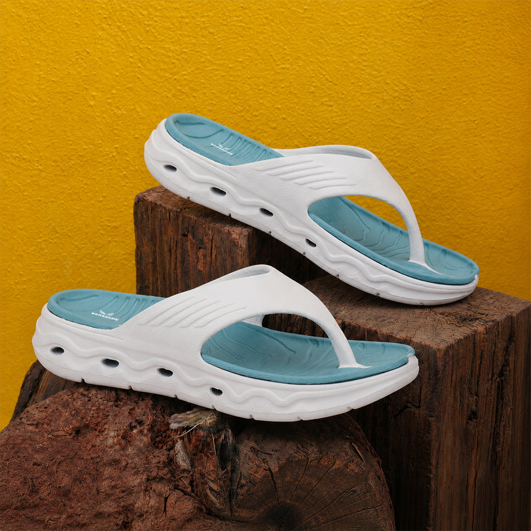 Bersache Extra Soft Classic Casual  with  Regular wear with Ultra Soft & Flexibility Technology Flip-Flop for Men's-(6343-White & Sea-Green).