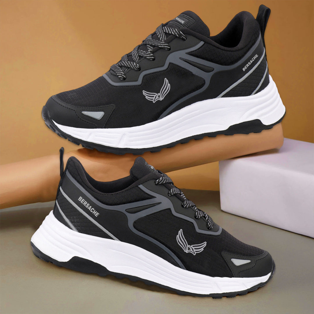 Bersache Casual Sneaker shoe for Men| Soft Cushioned Insole , Slip-Resistance Casuals For Men (Black-Gray-8123)