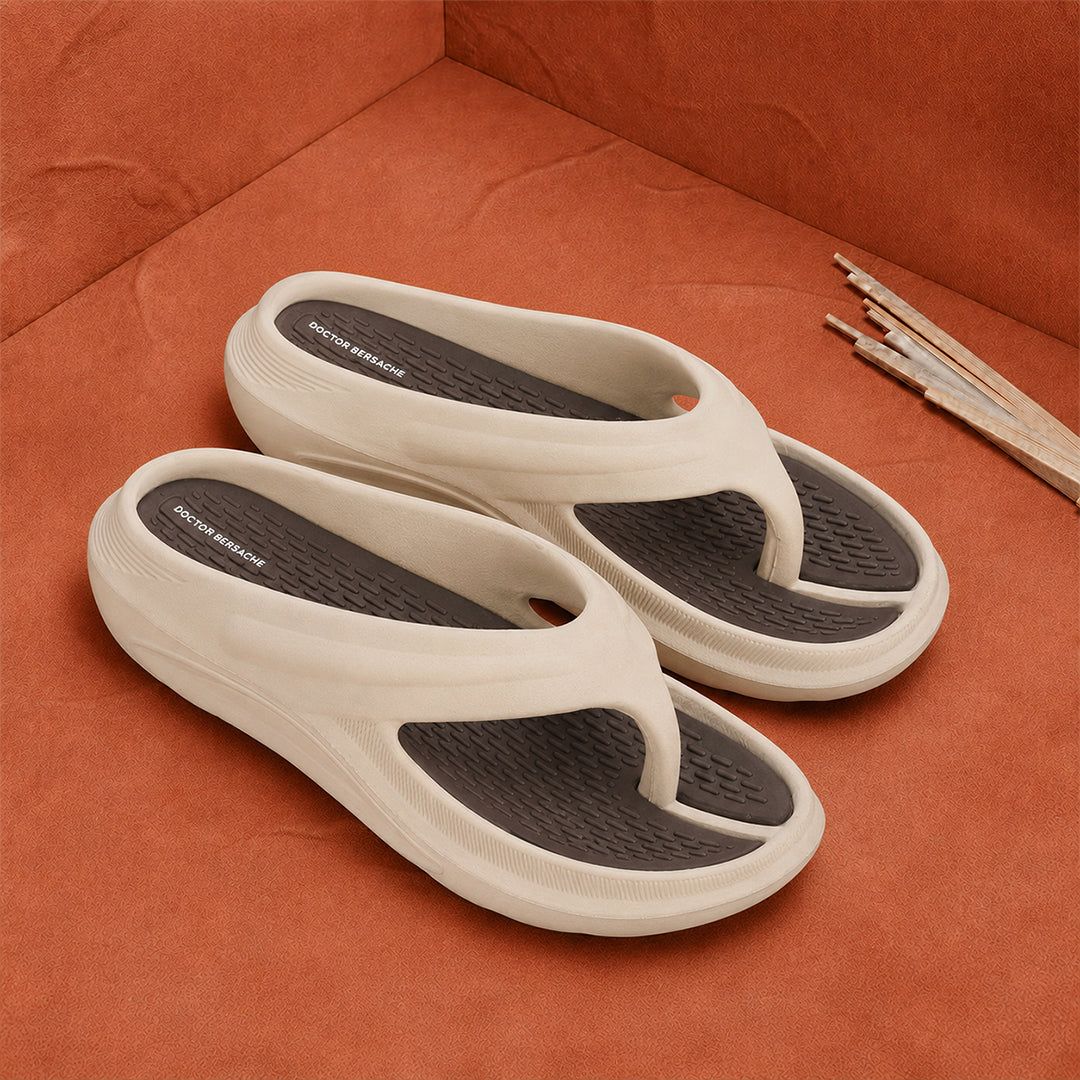 Doctor Bersache Newly Launched Orthopedic Comfort Slippers And Flip-Flop for Men | Diabetic Friendly | Extra Cushioning | Arch Support | Pain | Beige DS102