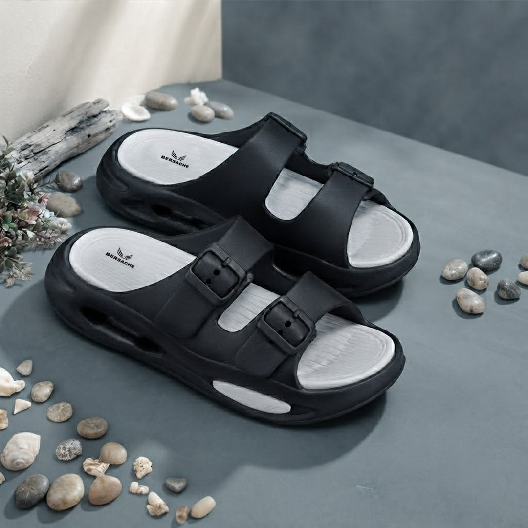Bersache Extra Soft Classic Casual  with Regular wear with Ultra Soft & Flexibility Technology Sandals for Men's-(6345-Gray & Black).