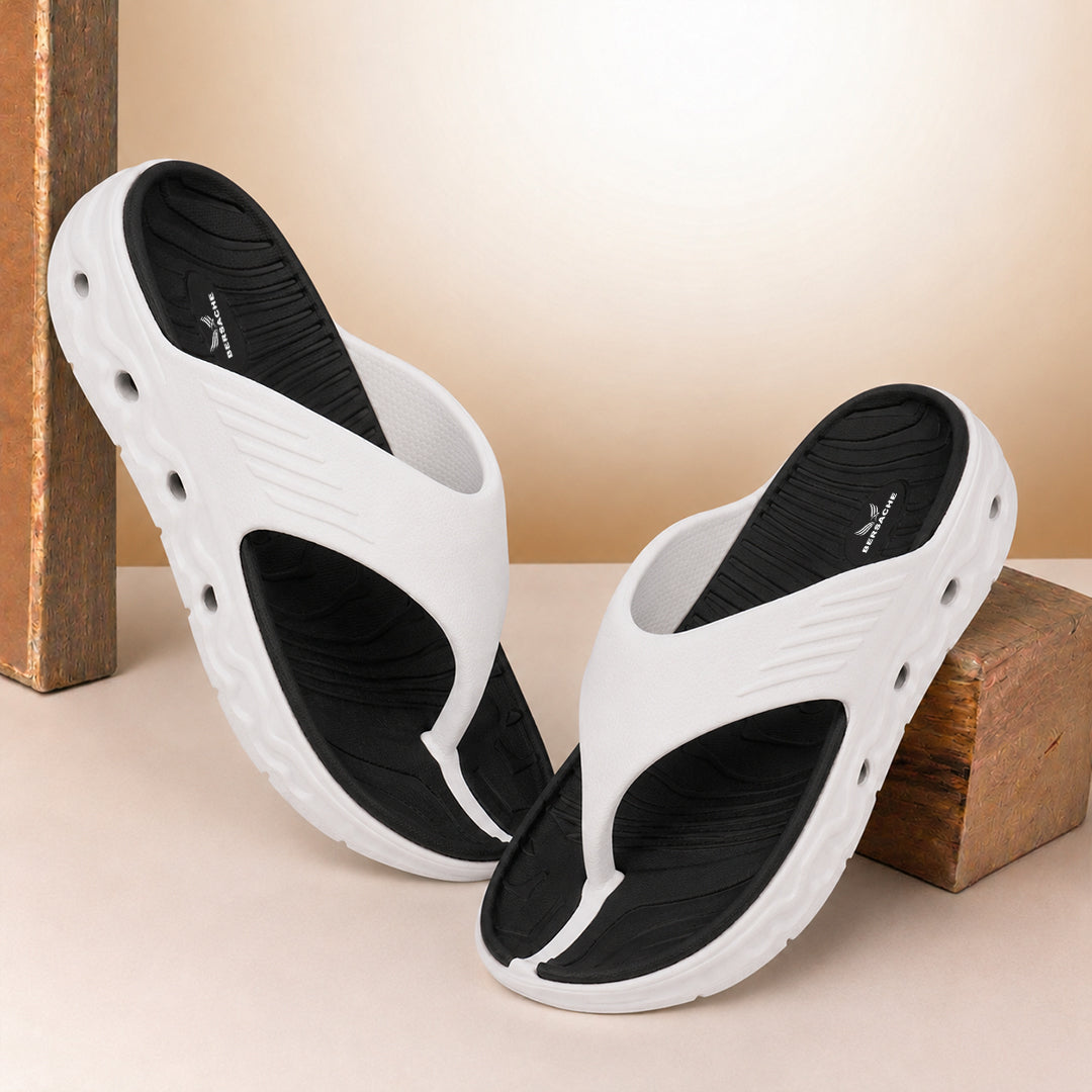 Bersache Extra Soft Classic Casual  with  Regular wear with Ultra Soft & Flexibility Technology Flip-Flop for Men's-(6342- White & Black)