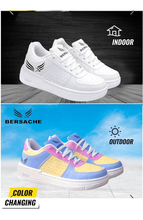 Bersache Lightweight Color Changing Sports Running Shoes For Women White-9053