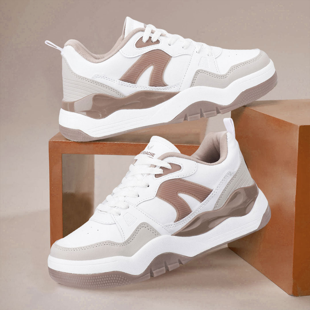 Bersache Casual Sneaker shoe for Men| Soft Cushioned Insole , Slip-Resistance Casuals For Men (Brown-White-9224).