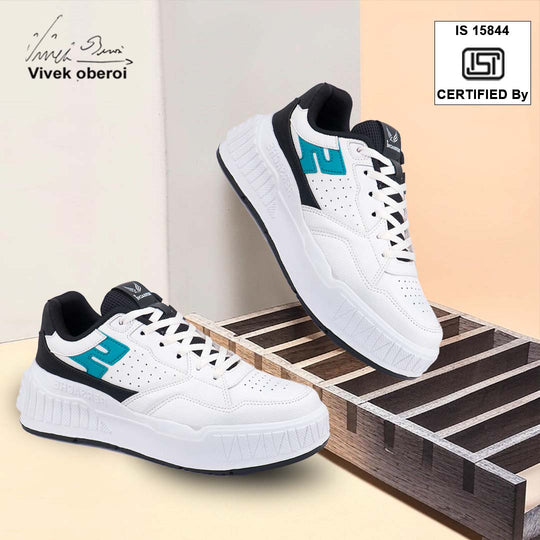 Bersache Lightweight Sports Running Shoes For Men Light (White & Black-8047)