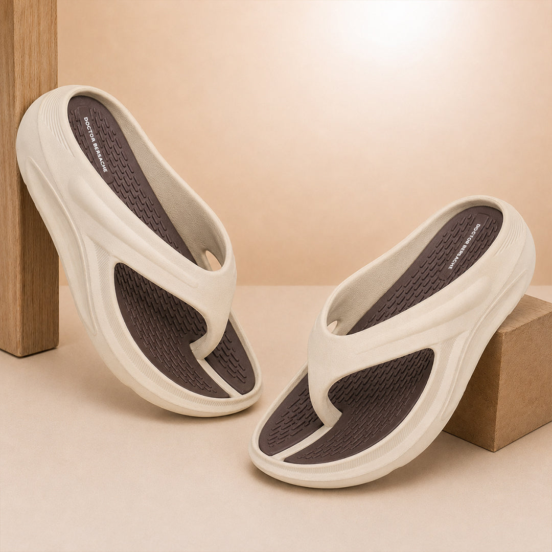 Doctor Bersache Newly Launched Orthopedic Comfort Slippers And Flip-Flop for Men | Diabetic Friendly | Extra Cushioning | Arch Support | Pain | Beige DS102