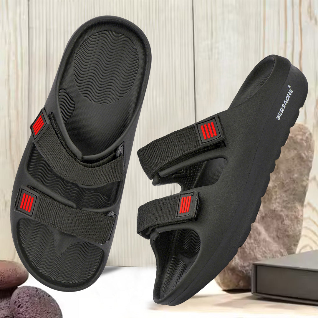 Bersache Extra Soft Classic Casual with  Regular wear with Ultra Soft & Flexibility Technology Sandal For Men's & Boy's-(Black-6266).