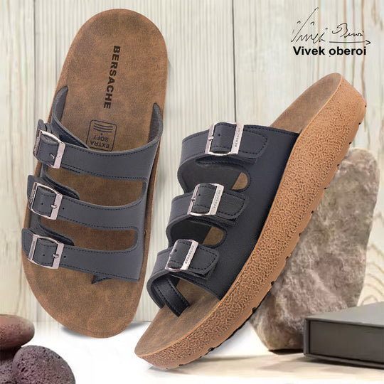 Bersache Extra Soft Classic Casual with  Regular wear with Ultra Soft & Flexibility Technology Slipper For Men's & Boy's-Black-6223