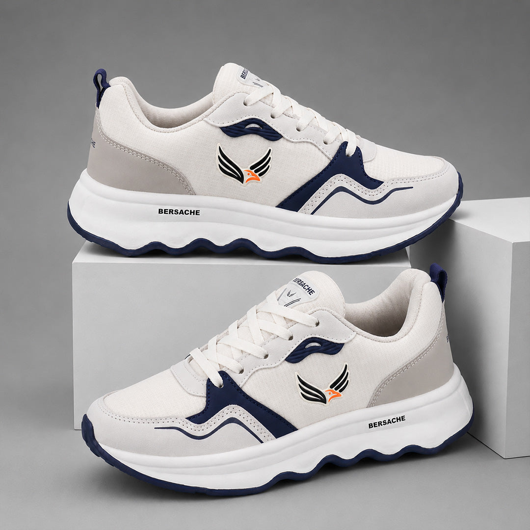 Bersache Casual Sneaker shoe for Men| Soft Cushioned Insole , Slip-Resistance Casuals For Men (Gray-White-8149).