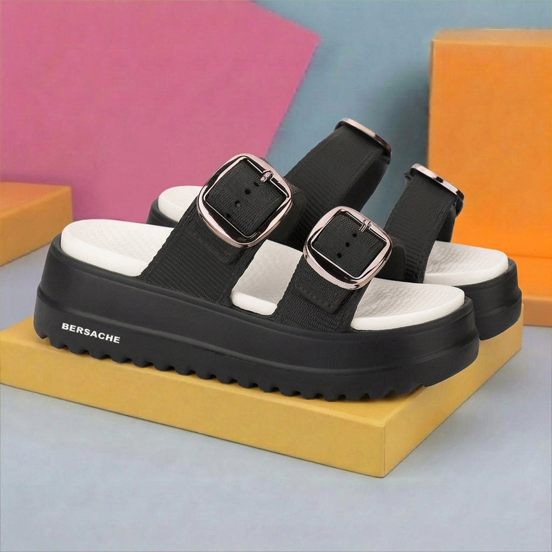 Bersache Extra Soft Classic Casual  with Regular wear with Ultra Soft & Flexibility Technology Sandals for Women's-(6362-Black).