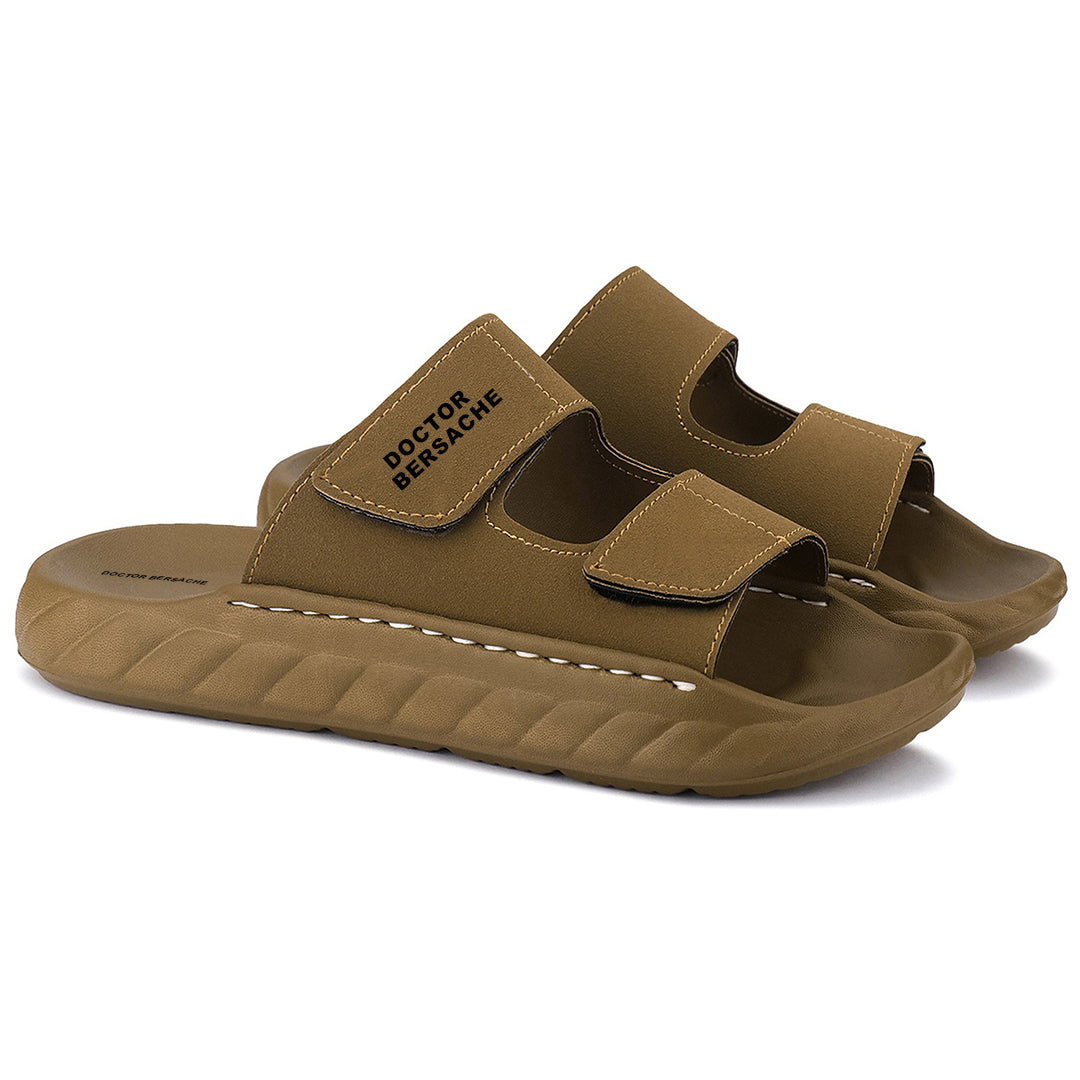 Orthopedic Comfort slider for Men | Diabetic Friendly | Extra Cushioning | Arch Support | Pain | Brown-DS128