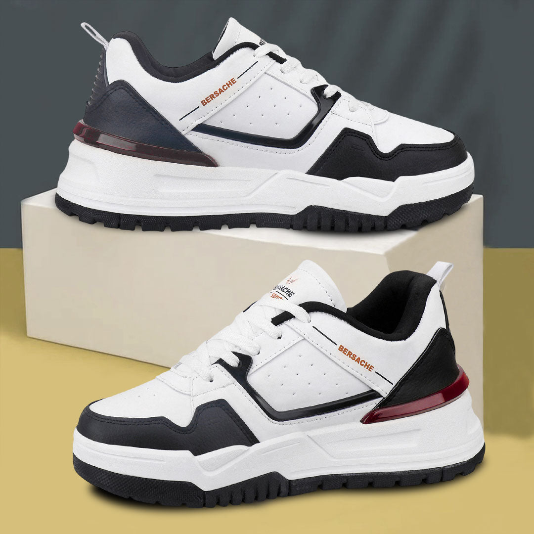 Bersache Casual Sneaker shoe for Men| Soft Cushioned Insole , Slip-Resistance Casuals For Men (Black & White-9220).
