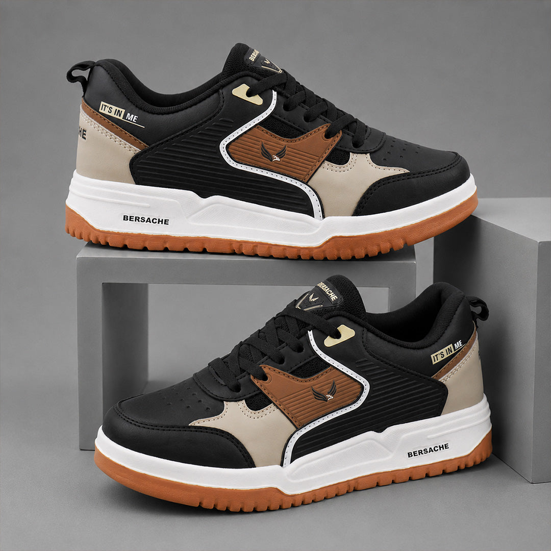 Bersache Casual Sneaker shoe for Men| Soft Cushioned Insole , Slip-Resistance Casuals For Men (Brown-White-8148).