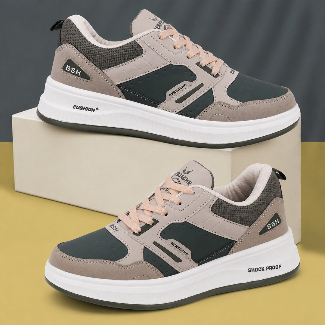 Bersache Casual Sneaker shoe for Men| Soft Cushioned Insole , Slip-Resistance Casuals For Men (Brown-Beige-8143).