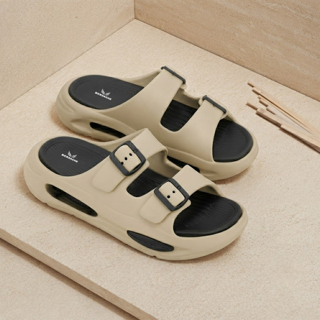 Bersache Extra Soft Classic Casual  with Regular wear with Ultra Soft & Flexibility Technology Sandals for Men's-(6346-Beige & Black).