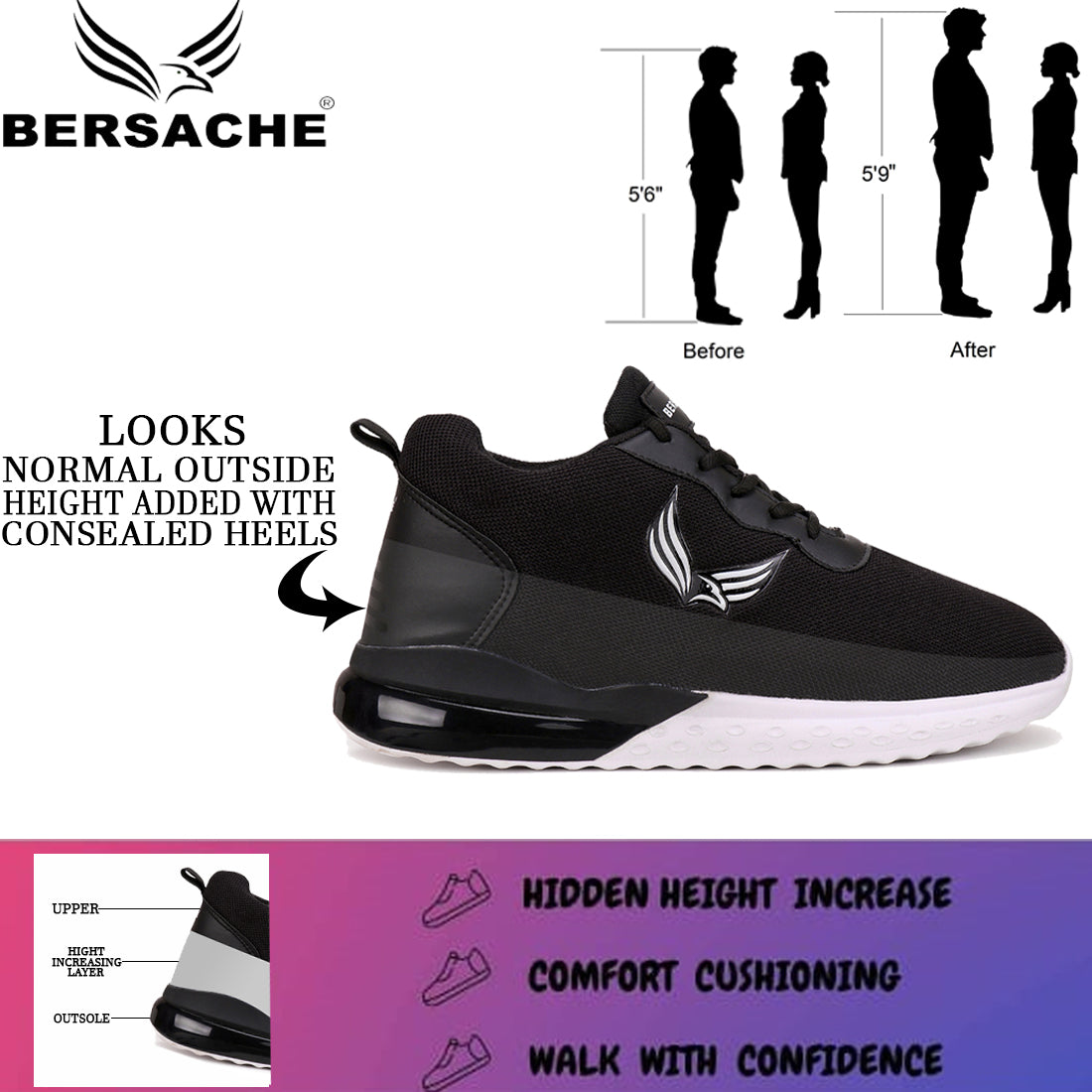 Bersache Casual Shoes For Men  (Black) - 9025