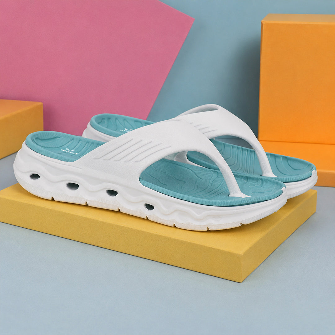Bersache Extra Soft Classic Casual  with Regular wear with Ultra Soft & Flexibility Technology Sandals for Men's-(6343-White & Sea-Green).