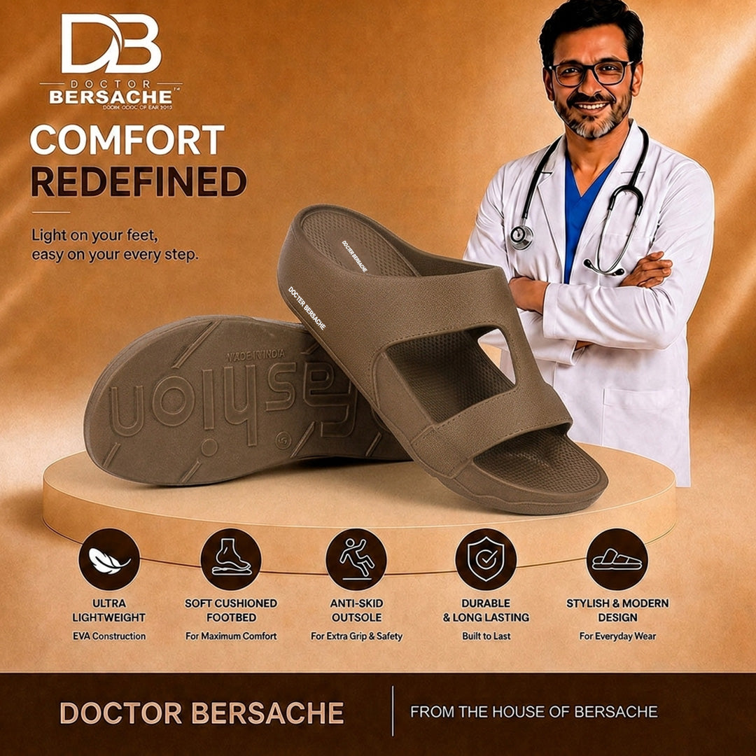 Doctor Bersache Newly Launched Orthopedic Comfort Slider for Men | Diabetic Friendly | Extra Cushioning | Arch Support | Pain Brown-DS114.