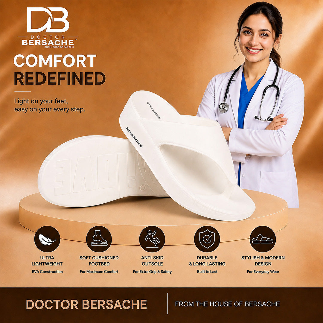 Doctor Bersache Newly Launched Orthopedic Comfort Slipper for Women | Diabetic Friendly | Extra Cushioning | Arch Support | Pain White-DB -112