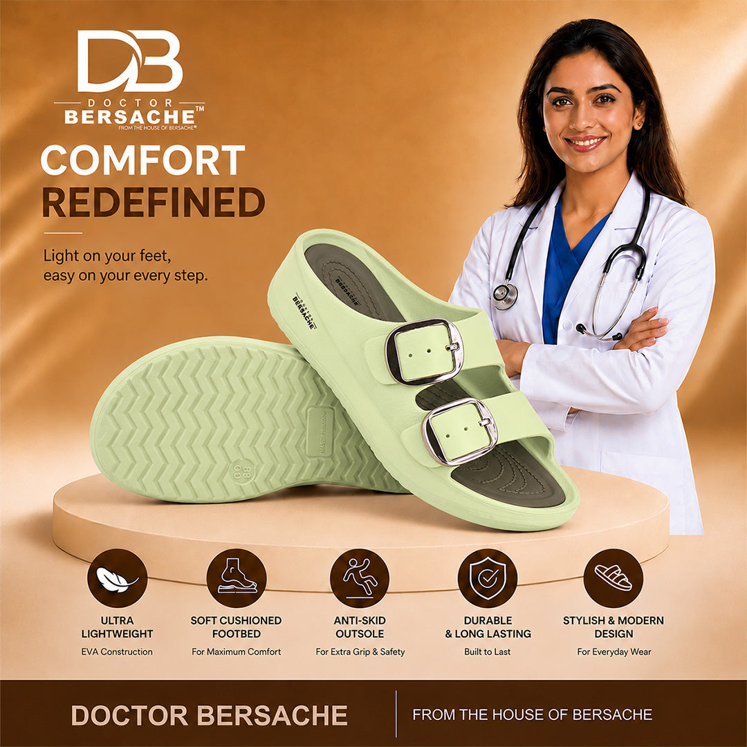 Doctor Bersache Newly Launched Orthopedic Comfort Slippers for Women | Diabetic Friendly | Extra Cushioning | Arch Support | Pain Relief Green-DB -143