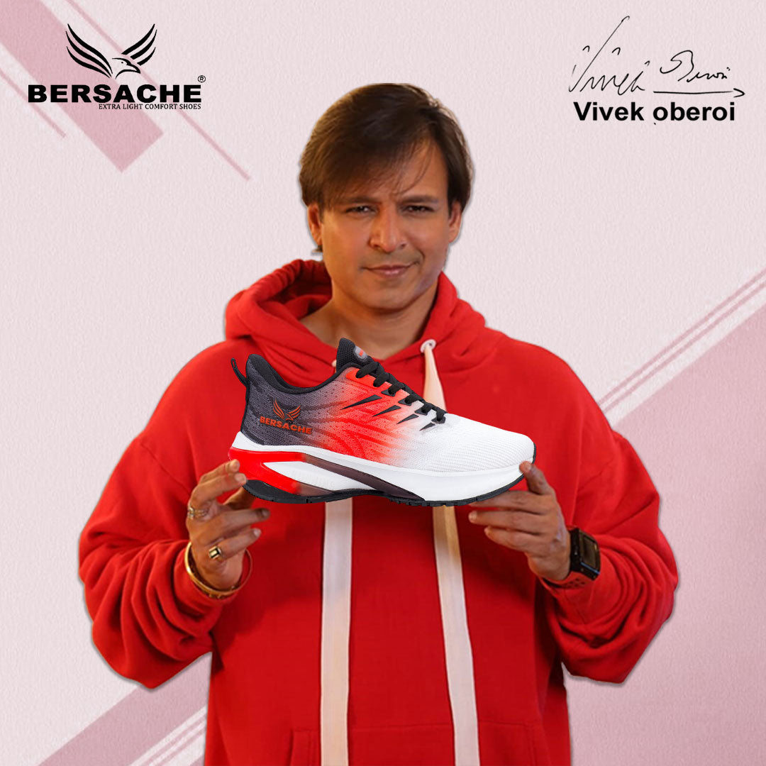 Bersache Casual Sneaker shoe for Men| Soft Cushioned Insole , Slip-Resistance Casuals For Men (Red-White-9214).