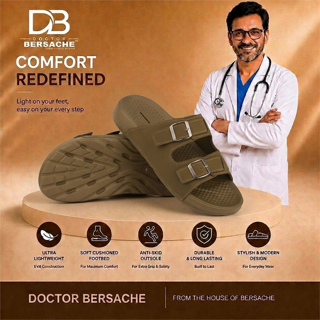 Doctor Bersache Newly Launched Orthopedic Comfort slider for Men | Diabetic Friendly | Extra Cushioning | Arch Support | Pain | Brown-DS131