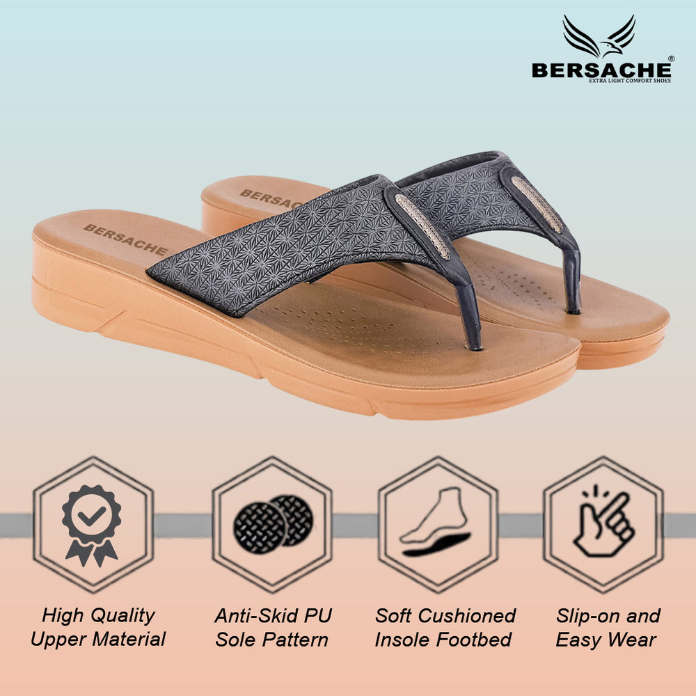 Bersache Extra Soft Classic Casual with  Regular wear with Ultra Soft & Flexibility Technology Flip Flop For women's/Girl's-(Black-6230)
