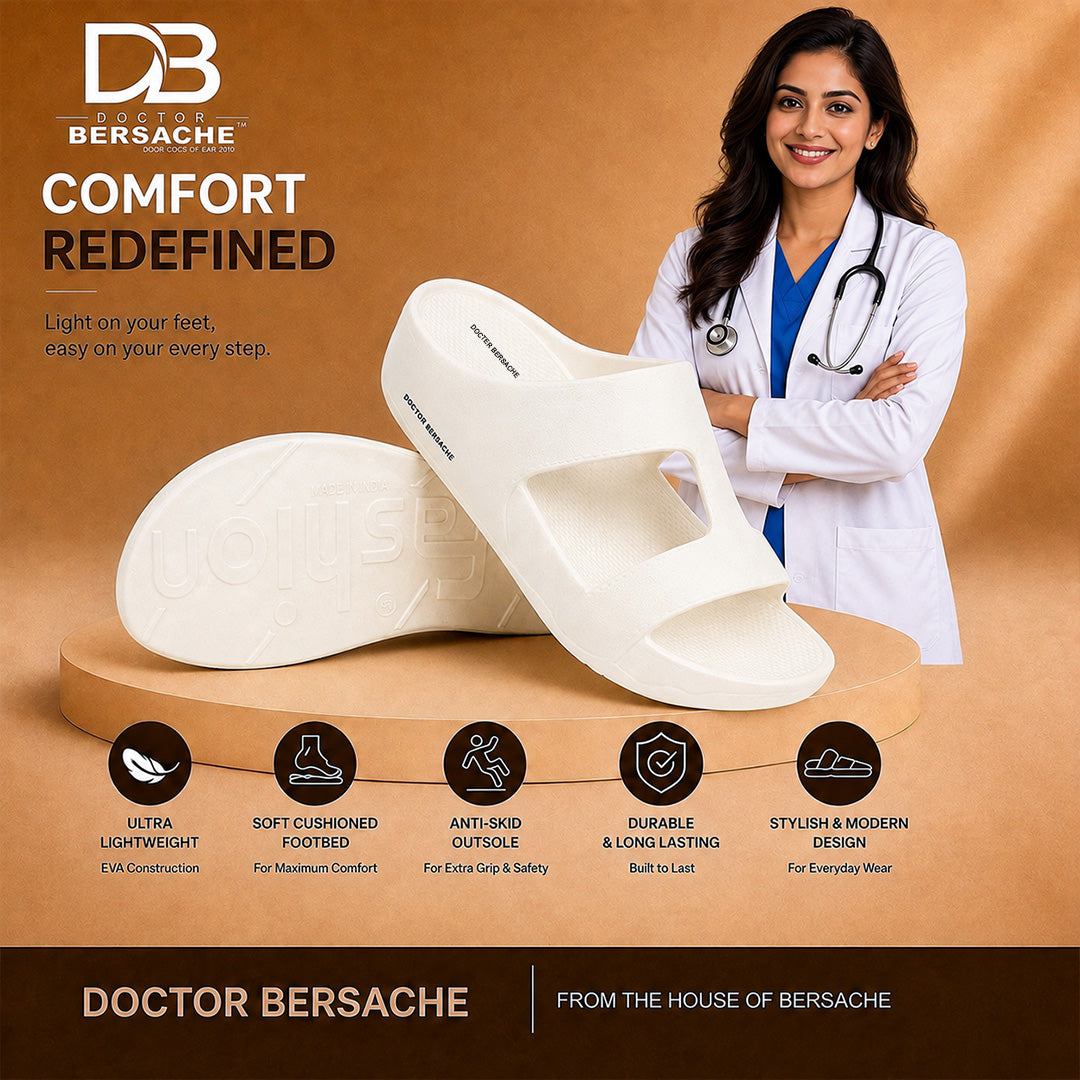 Doctor Bersache Newly Launched Orthopedic Comfort Slider for Women | Diabetic Friendly | Extra Cushioning | Arch Support | Pain White-DB -113