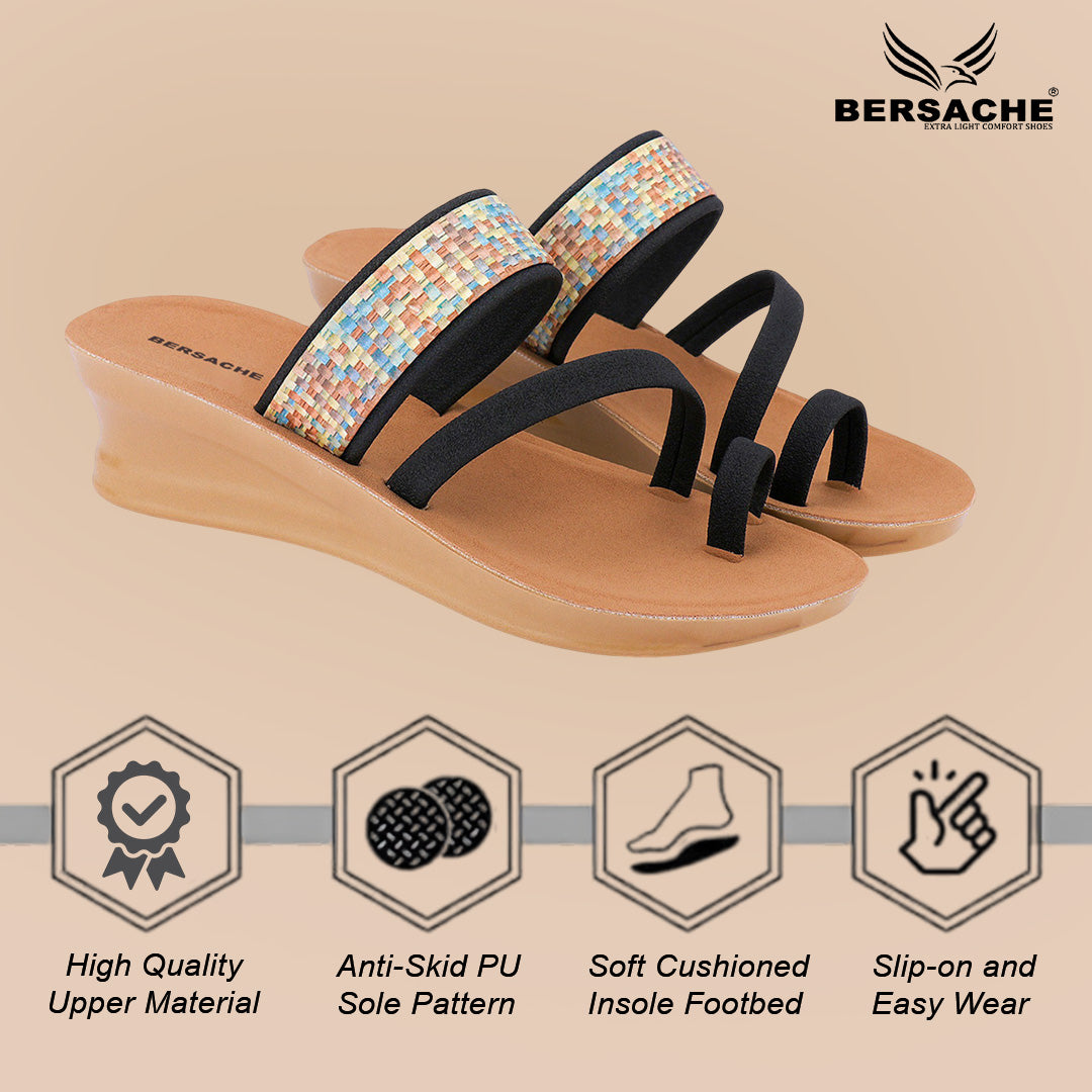 Bersache Extra Soft Classic Casual with  Regular wear with Ultra Soft & Flexibility Technology Sandal's For Women's & Girl's-(6240-Black)