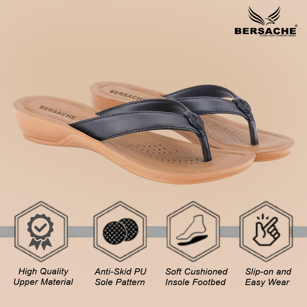 Bersache Extra Soft Classic Casual with  Regular wear with Ultra Soft & Flexibility Technology Slipper For Women's & Girl's-Black-6229