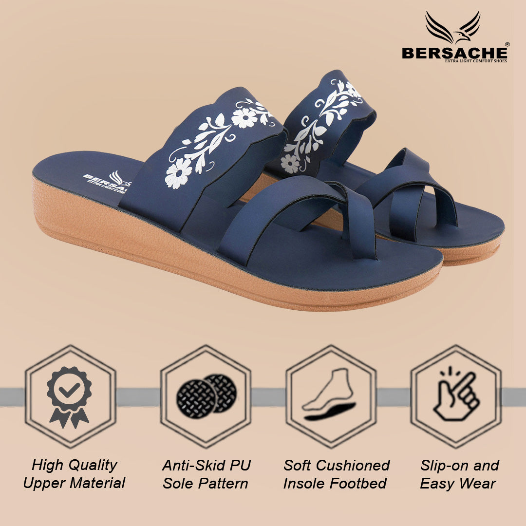 Bersache Extra Soft Classic Casual with  Regular wear with Ultra Soft & Flexibility Technology Slipper For Women's & Girl's-(6242-Nevy Blue).