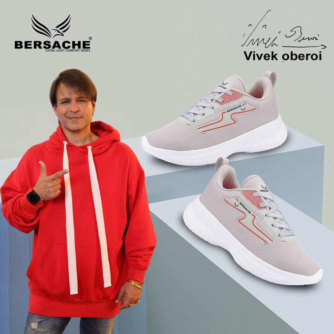 Bersache Lightweight Casual Sneaker Shoes For Men Light Grey-8085
