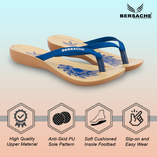 Bersache Extra Soft Classic Casual with  Regular wear with Ultra Soft & Flexibility Technology Flip-Flop for Women's & Girl's (6246-Blue)