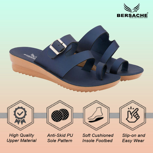 Bersache Extra Soft Classic Casual with  Regular wear with Ultra Soft & Flexibility Technology Sandal's For Women's & Girl's-(6244-Navy-blue)