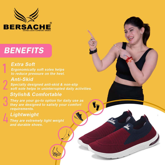 Bersache Lightweight Sports Running Shoes For Women's & Girl's-(8053-Maroon)