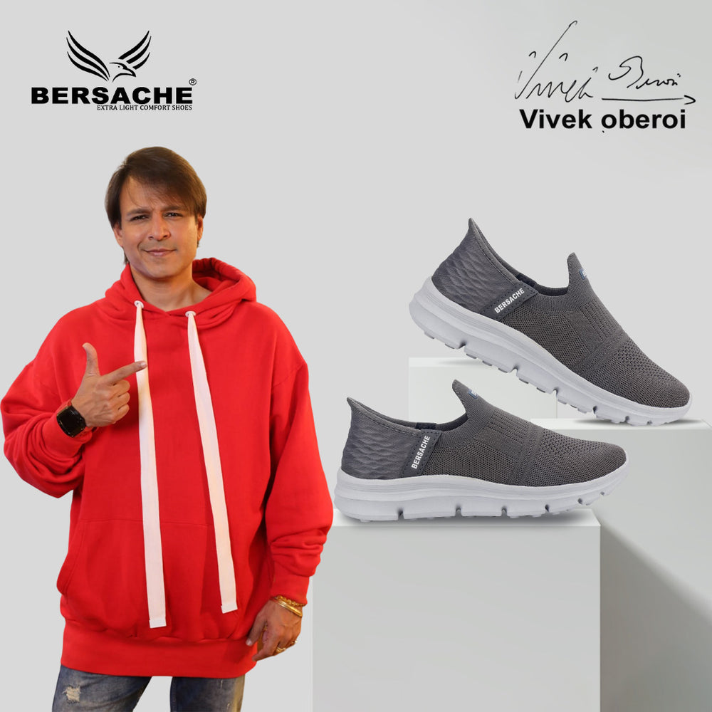 Bersache Lightweight Casual Sneaker Shoes For Men Grey-8076