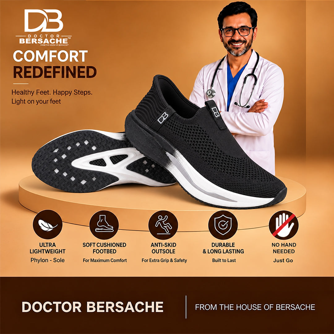 Doctor Bersache Newly Launch Pain Relief Sports Shoes for Men | Diabetic Friendly | Orthopedic Design | Extra Cushioning | Arch Support insole | Black-DB-138