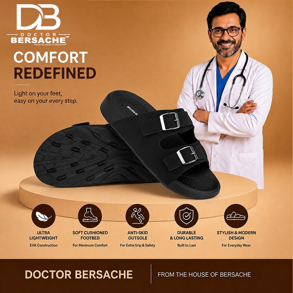 Doctor Bersache Newly Launched Orthopedic Comfort slider for Men | Diabetic Friendly | Extra Cushioning | Arch Support | Pain | Black-DS132