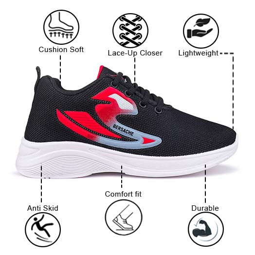 Bersache Casual Sneaker shoe for Kids|Soft Cushioned Insole,Slip-Resistance Casuals For Kids - Black -8046.