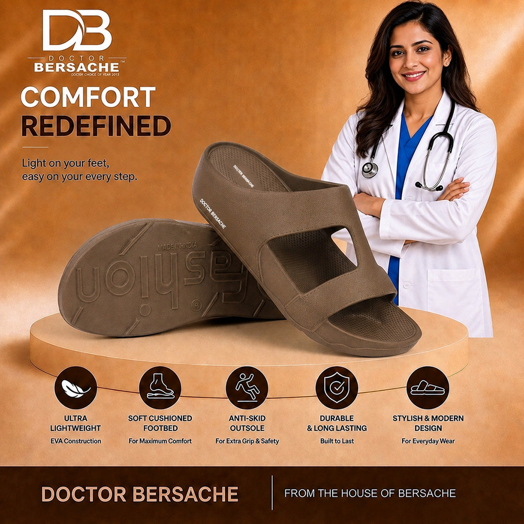 Doctor Bersache Newly Launched Orthopedic Comfort Slider for Women | Diabetic Friendly | Extra Cushioning | Arch Support | Pain Brown-DB -114