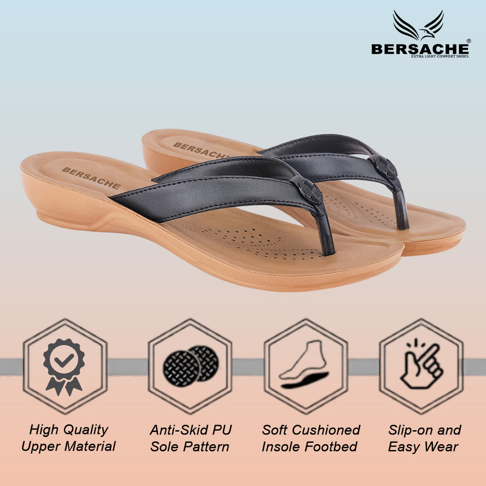 Bersache Extra Soft Classic Casual with  Regular wear with Ultra Soft & Flexibility Technology Flip Flop For women's/Girl's-(Black-6229)