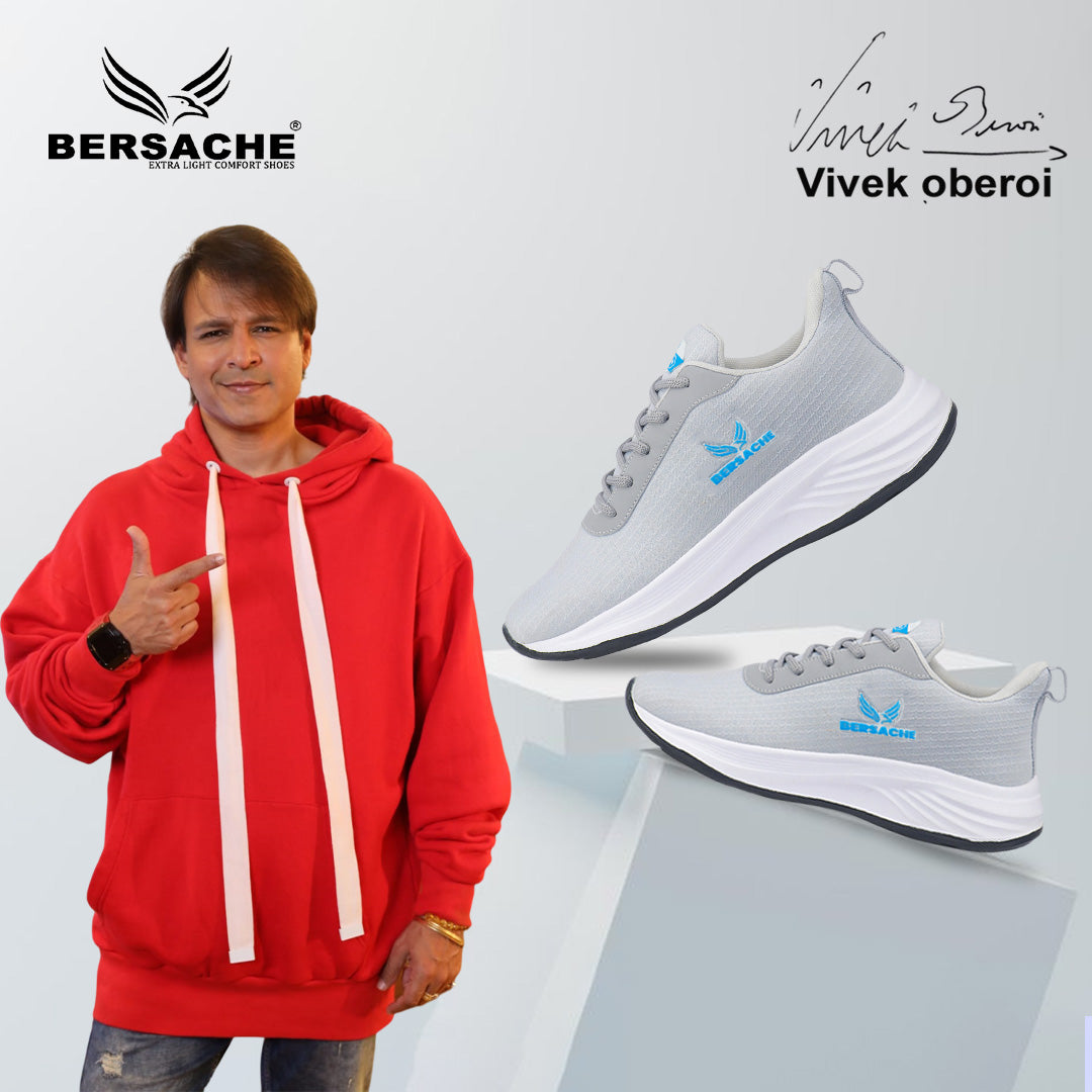 Bersache Lightweight Casual Sneaker Shoes For Men Light Grey-8068