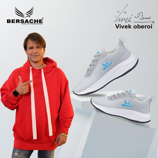 Bersache Lightweight Casual Sneaker Shoes For Men Light Grey-8068