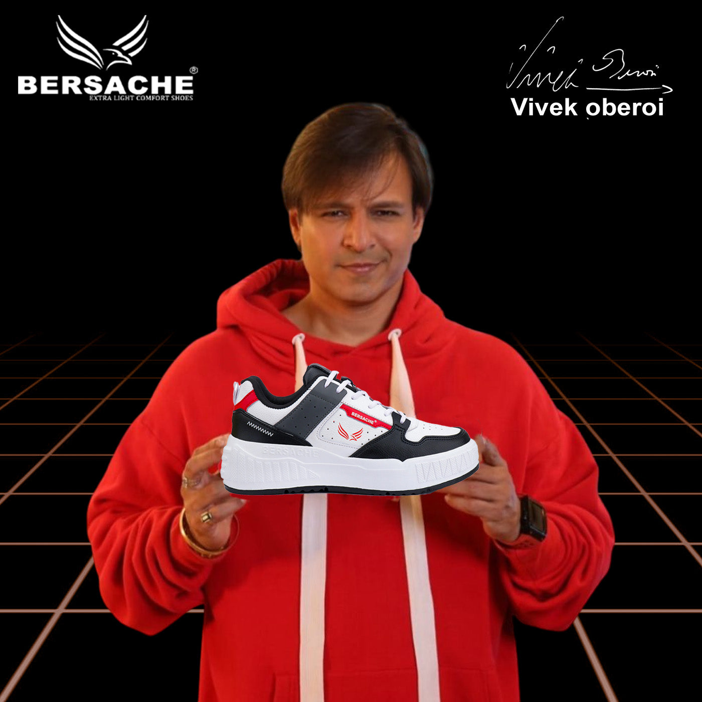 Bersache Lightweight Sports Running Shoes For Men Light ( Black& Red -8050)