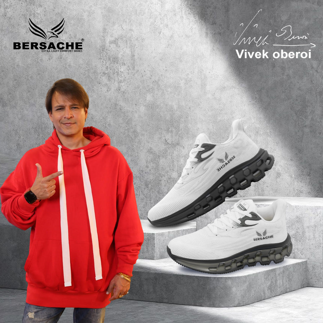 Bersache Lightweight Casual Sneaker Shoes For Men Light Grey (9197-White).