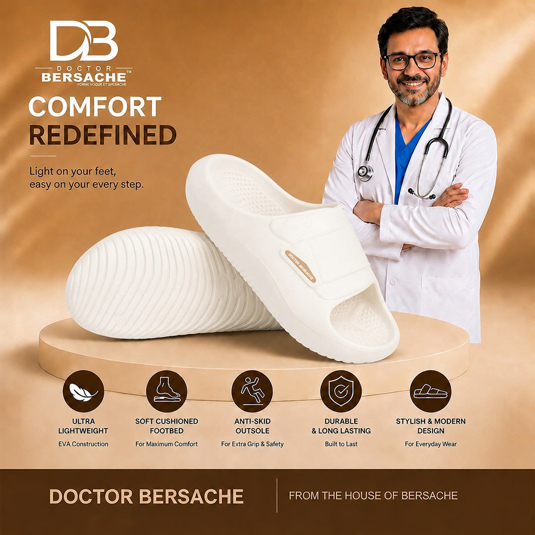 Doctor Bersache Newly Launched Orthopedic Comfort Slider for Men | Diabetic Friendly | Extra Cushioning | Arch Support | Pain | White DS105 .