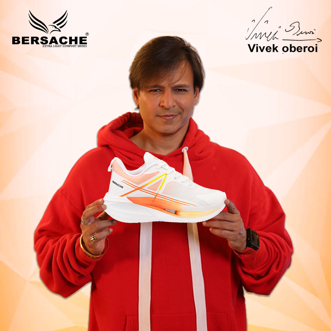 Bersache Casual Sneaker shoe for Men| Soft Cushioned Insole , Slip-Resistance Casuals For Men (Orange & White-9226)
