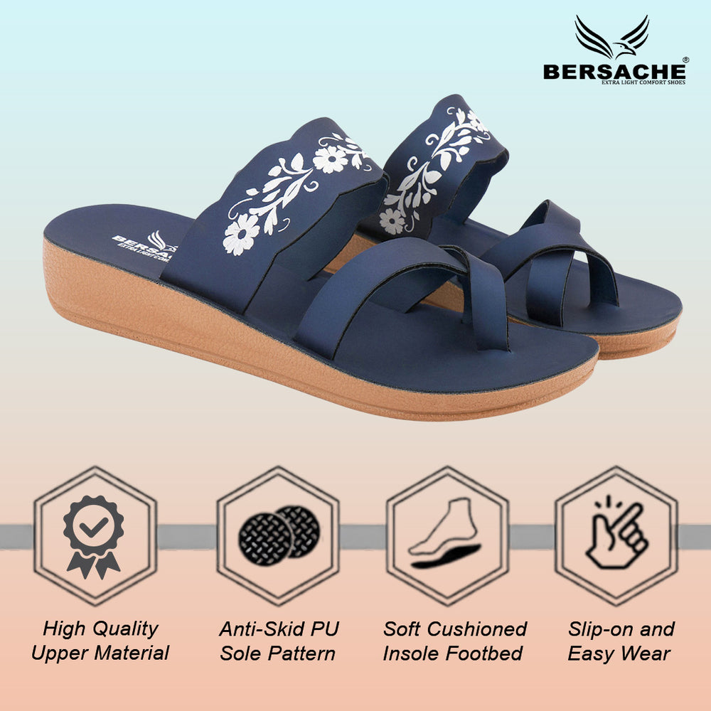 Bersache Extra Soft Classic Casual with  Regular wear with Ultra Soft & Flexibility Technology Flip-Flop for Women's & Girl's (6242-Navy-Blue)