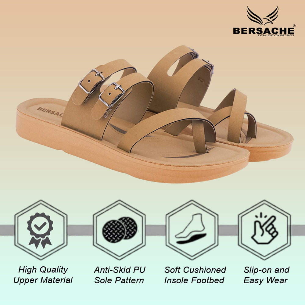 Bersache Extra Soft Classic Casual with  Regular wear with Ultra Soft & Flexibility Technology Sandal For Women's/Girl's-Tan(beige)-6226
